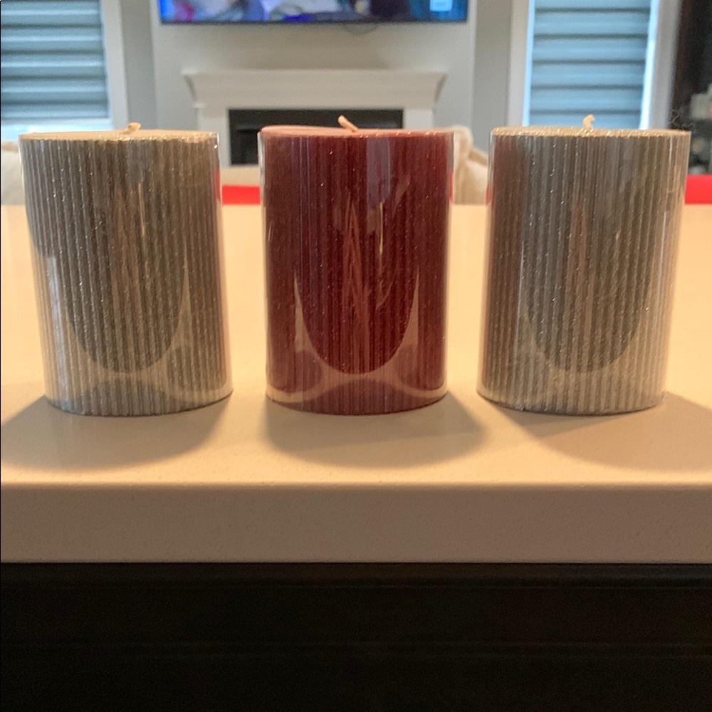 Celebrate It Red and Silver Pillar Christmas  Candles